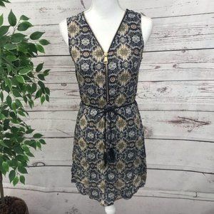 Papillon Zip Patterned Sleeveless Mini Dress NWT